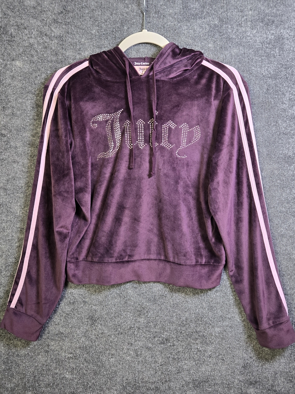 Juicy Couture Hoodie Womens S Purple Velour Silver Sequins Logo Long Sleeve Y2K